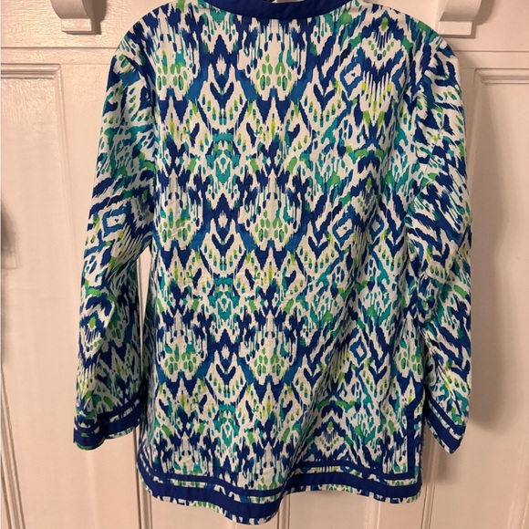 Soft Surroundings “Kirti Ikat”Women’s Top Blouse Sz L Blue & Green 3/4 Sleeves - Picture 4 of 12